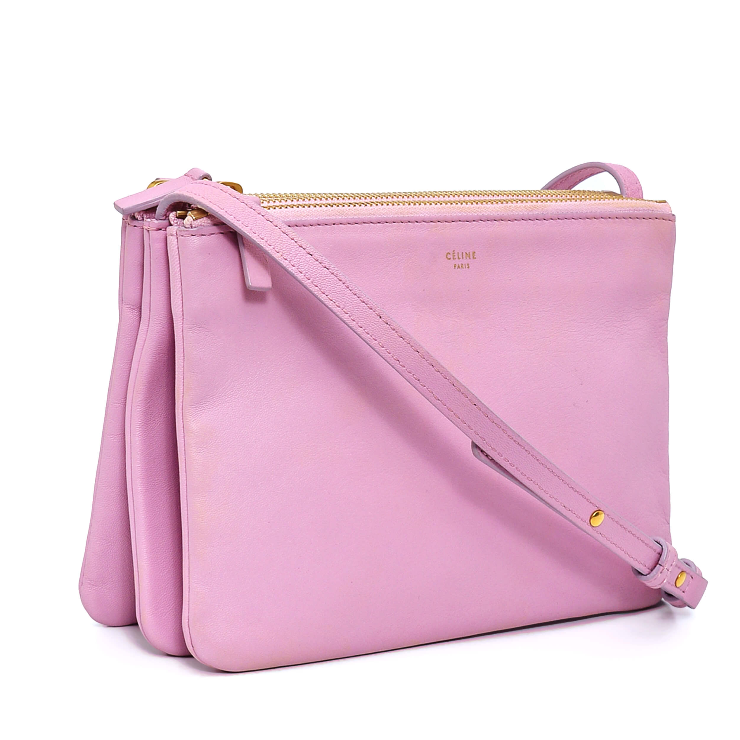 Celine - Candy Pink Leather Trio Accordion Small Crossbody Bag